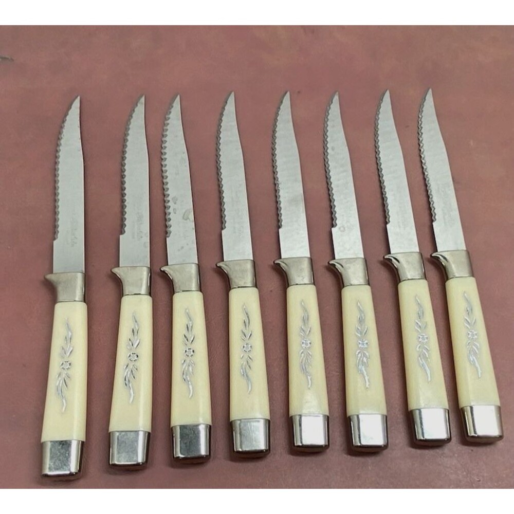 Vintage Regent Sheffield Desert Flower Serrated Steak Knives Set of 8 Farmhouse